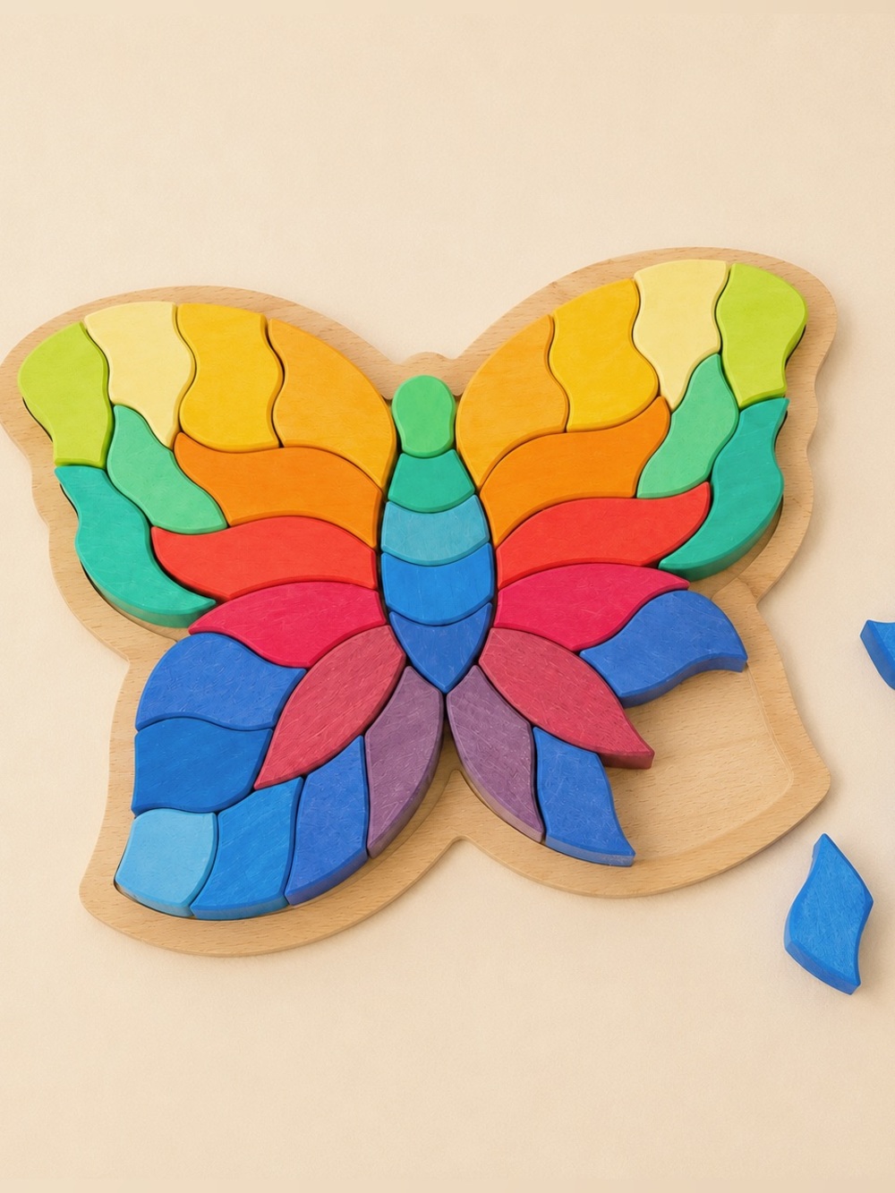 Grimm’s Large Rainbow Butterfly Wooden Puzzle | Waldorf Stacking Toy